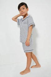 Kid's Navy French Ticking Short Set